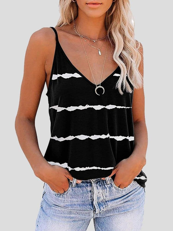 Sleeveless V-neck Striped Print Tank Top - Tank Tops - INS | Online Fashion Free Shipping Clothing, Dresses, Tops, Shoes - 05/07/2021 - 10-20 - color-army-green