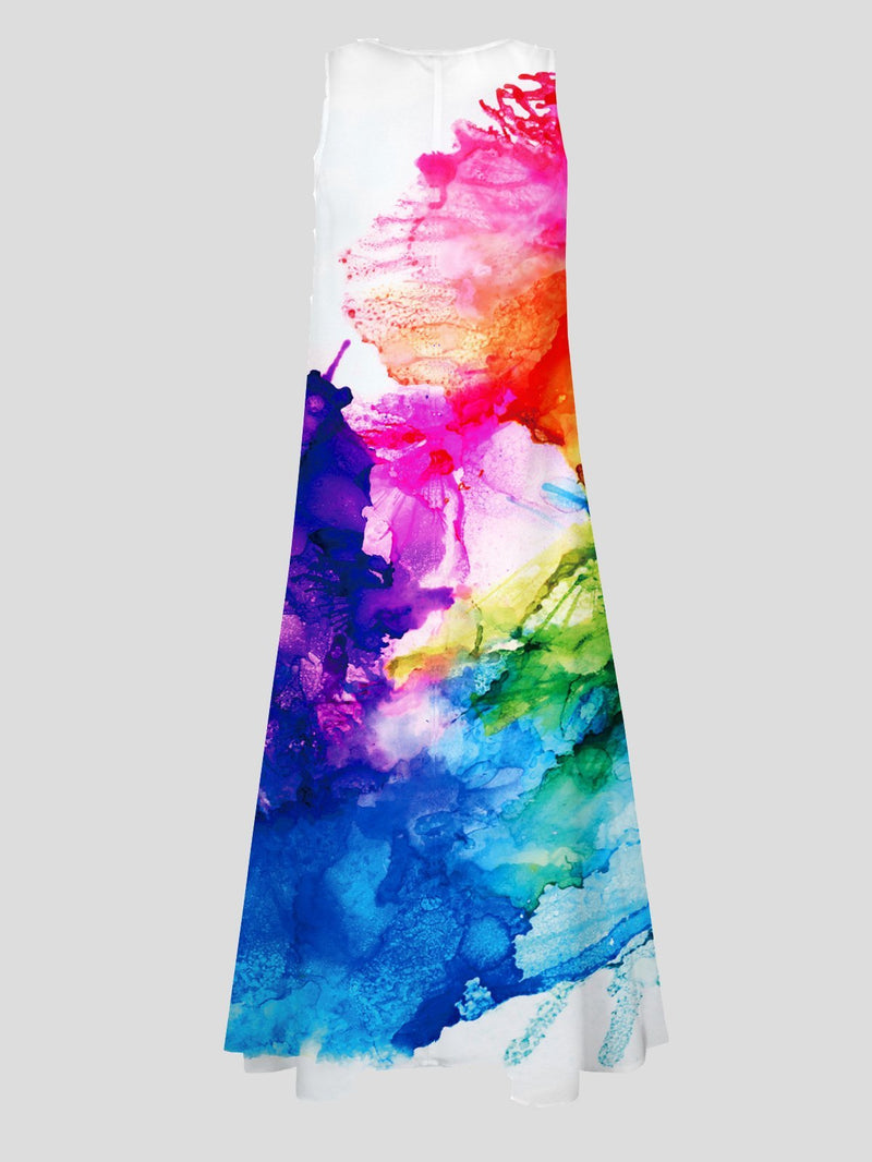 Sleeveless Watercolor Print V-neck Pocket Dress - Maxi Dresses - INS | Online Fashion Free Shipping Clothing, Dresses, Tops, Shoes - 20-30 - 30/06/2021 - color-red