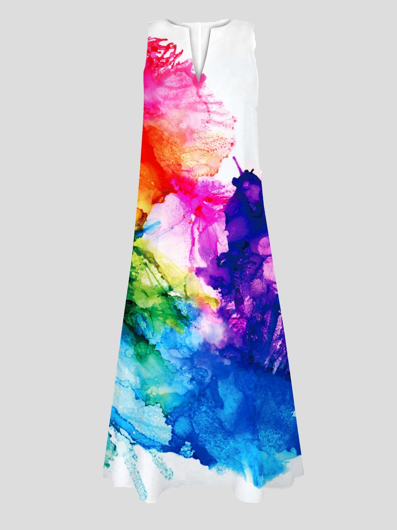 Sleeveless Watercolor Print V-neck Pocket Dress - Maxi Dresses - INS | Online Fashion Free Shipping Clothing, Dresses, Tops, Shoes - 20-30 - 30/06/2021 - color-red