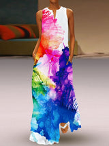 Sleeveless Watercolor Print V-neck Pocket Dress - Maxi Dresses - INS | Online Fashion Free Shipping Clothing, Dresses, Tops, Shoes - 20-30 - 30/06/2021 - color-red