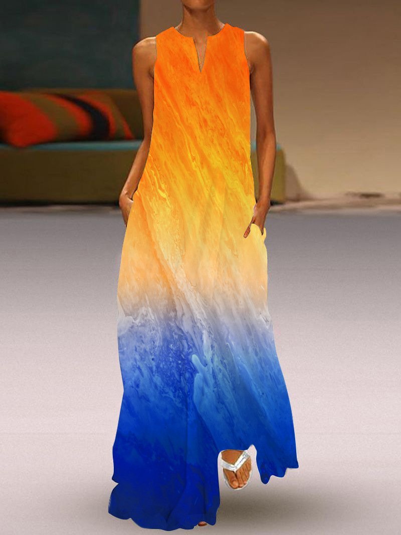 Sleeveless Watercolor Print V-neck Pocket Dress - Maxi Dresses - INS | Online Fashion Free Shipping Clothing, Dresses, Tops, Shoes - 20-30 - 30/06/2021 - color-red