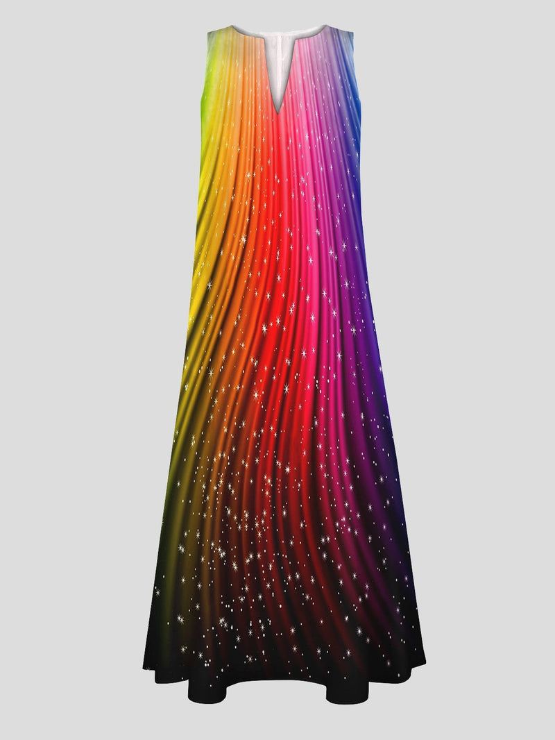 Sleeveless Watercolor Print V-neck Pocket Dress - Maxi Dresses - INS | Online Fashion Free Shipping Clothing, Dresses, Tops, Shoes - 20-30 - 30/06/2021 - color-red