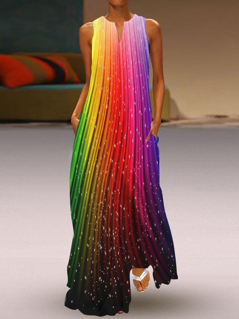 Sleeveless Watercolor Print V-neck Pocket Dress - Maxi Dresses - INS | Online Fashion Free Shipping Clothing, Dresses, Tops, Shoes - 20-30 - 30/06/2021 - color-red