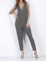 Sleeveless Zipper V-neck Solid Jumpsuit - Jumpsuit & Rompers - INS | Online Fashion Free Shipping Clothing, Dresses, Tops, Shoes - 16/07/2021 - 20-30 - Bottoms