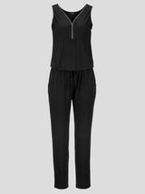 Sleeveless Zipper V-neck Solid Jumpsuit - Jumpsuit & Rompers - INS | Online Fashion Free Shipping Clothing, Dresses, Tops, Shoes - 16/07/2021 - 20-30 - Bottoms