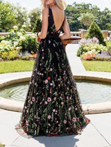 Slim Deep V Neck Sleeveless Embroidered Long Dress - Maxi Dresses - INS | Online Fashion Free Shipping Clothing, Dresses, Tops, Shoes - 20/07/2021 - color-black - Color_Black