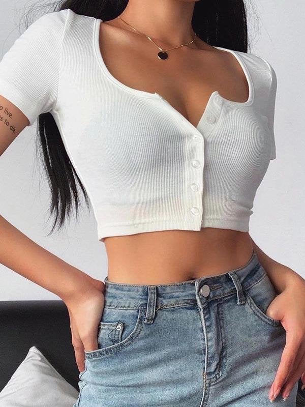 Slim Fashion Round Neck Short Sleeve T-shirt - T-shirts - INS | Online Fashion Free Shipping Clothing, Dresses, Tops, Shoes - 10-20 - 24/06/2021 - color-black