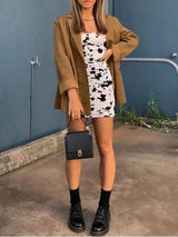 Slim-fit Cow Print Square Neck Dress - Mini Dresses - INS | Online Fashion Free Shipping Clothing, Dresses, Tops, Shoes - 14/05/2021 - 140521 - Color_White