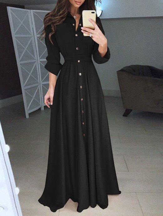 Slim-fit Long-sleeved Buttoned Lace Dress - Maxi Dresses - INS | Online Fashion Free Shipping Clothing, Dresses, Tops, Shoes - 28/06/2021 - 30-40 - color-black