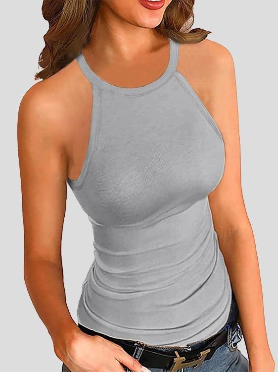 Slim-fit Solid Halter Sleeveless Vest - Tank Tops - INS | Online Fashion Free Shipping Clothing, Dresses, Tops, Shoes - 07/07/2021 - 10-20 - color-apricot