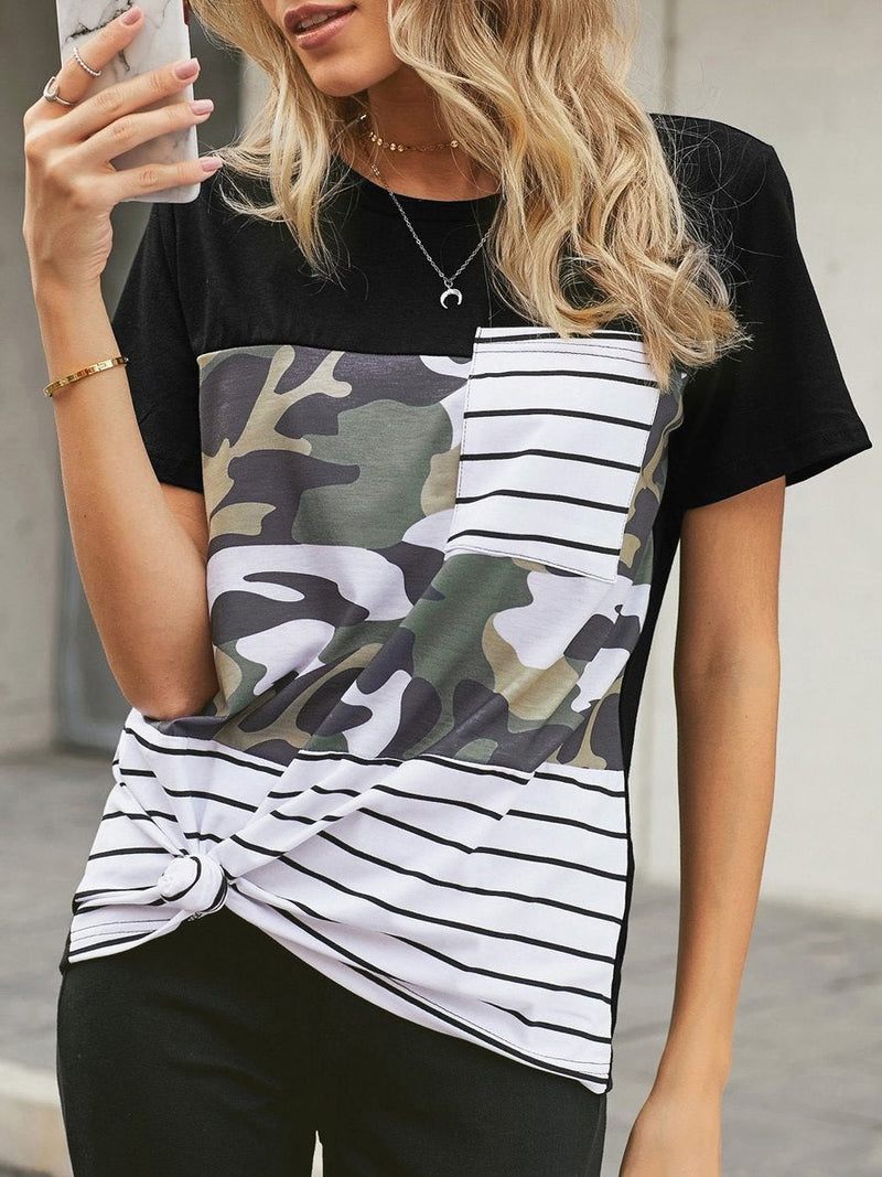 Slim-fit Striped Camouflage Short-sleeved T-shirt - T-shirts - INS | Online Fashion Free Shipping Clothing, Dresses, Tops, Shoes - 01/06/2021 - Color_Black - LXQ