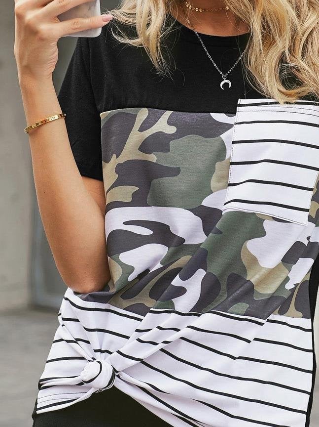 Slim-fit Striped Camouflage Short-sleeved T-shirt - T-shirts - INS | Online Fashion Free Shipping Clothing, Dresses, Tops, Shoes - 01/06/2021 - Color_Black - LXQ