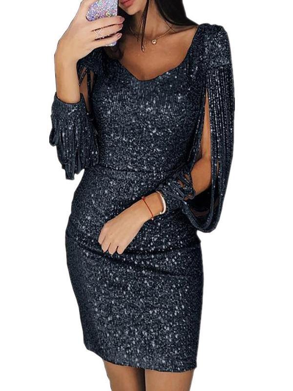 Slim-fit Tassel Conspicuous Evening Dress - Mini Dresses - INS | Online Fashion Free Shipping Clothing, Dresses, Tops, Shoes - 14/05/2021 - 140521 - Color_Black