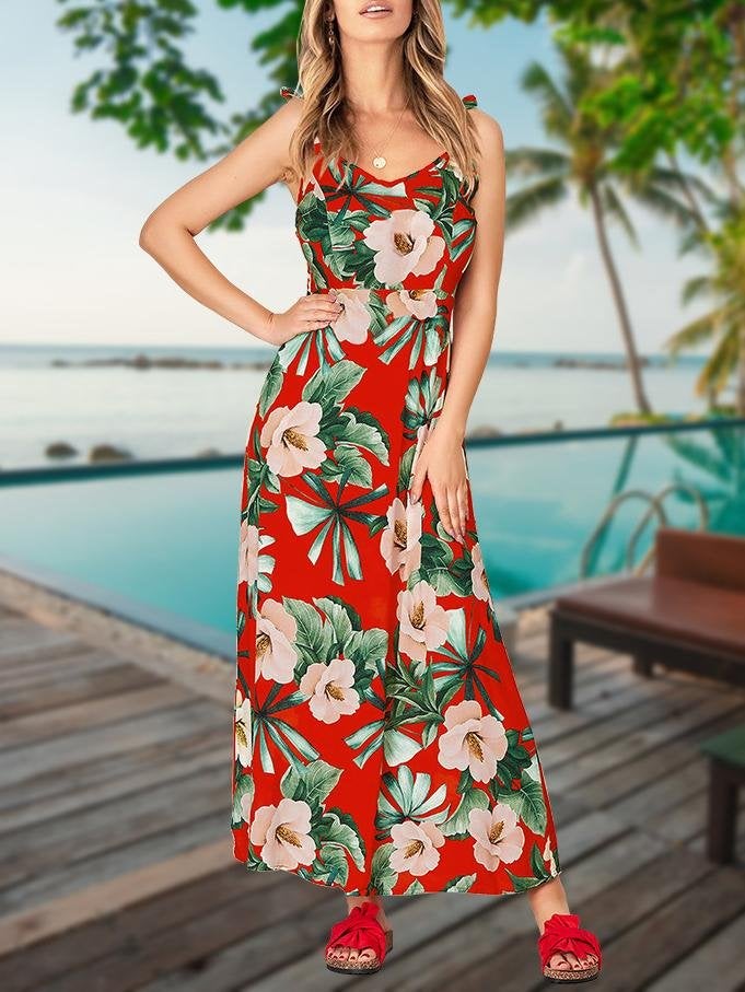 Slim Floral Sling Dress - Maxi Dresses - INS | Online Fashion Free Shipping Clothing, Dresses, Tops, Shoes - 20-30 - 22/06/2021 - color-blue