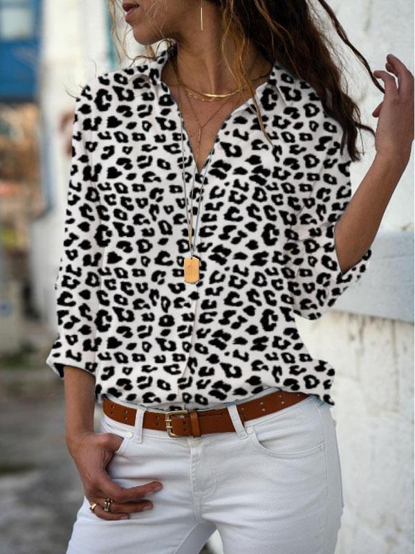 Slim Long-sleeved Lapel Leopard Print Shirt - Blouses - INS | Online Fashion Free Shipping Clothing, Dresses, Tops, Shoes - 20-30 - 21/07/2021 - BLO2107211238