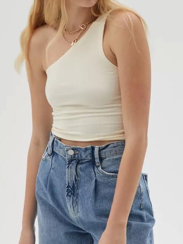 Slim One-shoulder Open Back Short Shirt - Blouses - INS | Online Fashion Free Shipping Clothing, Dresses, Tops, Shoes - 14/04/2021 - BLO210414202 - Blouses