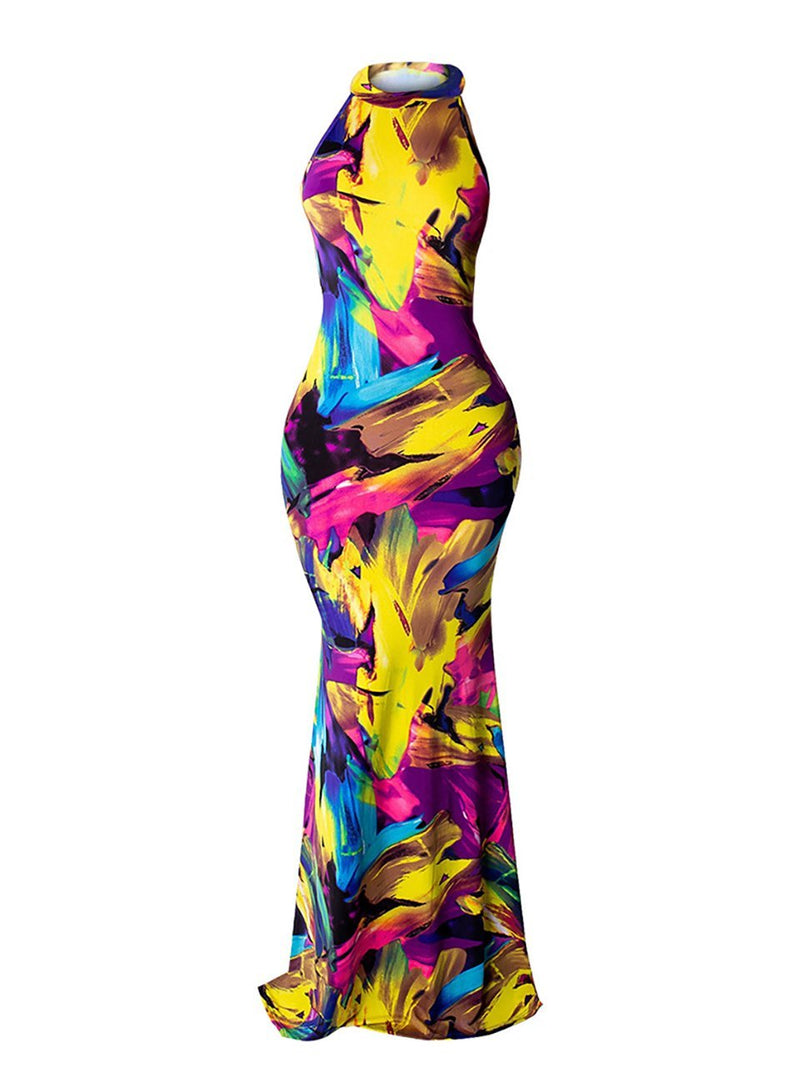 Slim Print Beach Evening Maxi Dress - Maxi Dresses - INS | Online Fashion Free Shipping Clothing, Dresses, Tops, Shoes - 14/05/2021 - 140521 - Color_Blue