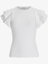 Slim Ribbed Ruffle Sleeve T-Shirt - T-Shirts - INS | Online Fashion Free Shipping Clothing, Dresses, Tops, Shoes - 14/04/2021 - Color_Cloud Cream - Color_White