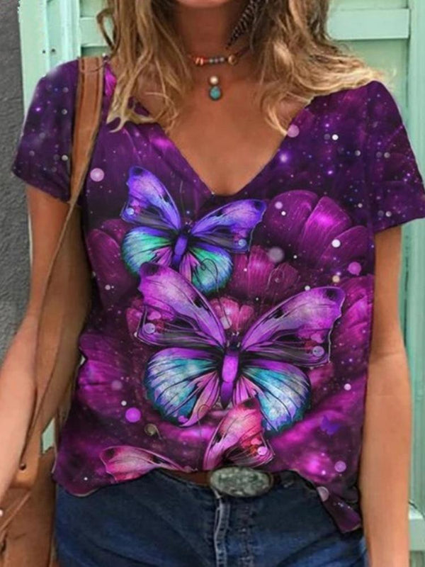 Slim Tie-dye Butterfly Print Short-sleeved T-shirt - T-shirts - INS | Online Fashion Free Shipping Clothing, Dresses, Tops, Shoes - 13/05/2021 - 13052021 - 130521