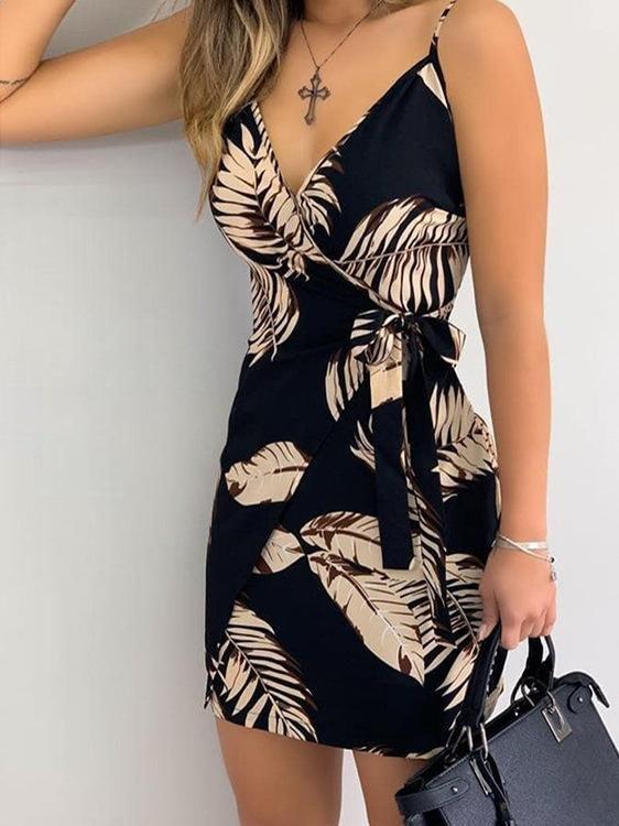 Slim V-neck Print Strapless Dress - Mini Dresses - INS | Online Fashion Free Shipping Clothing, Dresses, Tops, Shoes - 15/06/2021 - Color_Black - Color_Green