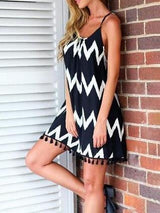 Sling Chevron Pattern Fringed Dresse - Mini Dresses - INS | Online Fashion Free Shipping Clothing, Dresses, Tops, Shoes - 05/07/2021 - color-black - Color_Black