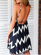 Sling Chevron Pattern Fringed Dresse - Mini Dresses - INS | Online Fashion Free Shipping Clothing, Dresses, Tops, Shoes - 05/07/2021 - color-black - Color_Black