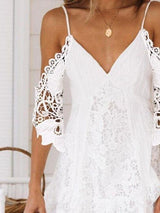 Sling Hollow Chiffon Lace Dress - Mini Dresses - INS | Online Fashion Free Shipping Clothing, Dresses, Tops, Shoes - 05/06/2021 - Category_Mini Dresses - Color_White