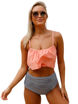 Sling Ruffle Bikini High Waist Split Swimsuit - Two-piece bikinis - INS | Online Fashion Free Shipping Clothing, Dresses, Tops, Shoes - 05/05/2021 - BIK210505002 - Color_Pink