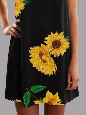 Sling Sweet Sunflower Print Dress - Mini Dresses - INS | Online Fashion Free Shipping Clothing, Dresses, Tops, Shoes - 10/06/2021 - Category_Mini Dresses - Color_Black