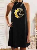 Sling Sweet Sunflower Print Dress - Mini Dresses - INS | Online Fashion Free Shipping Clothing, Dresses, Tops, Shoes - 10/06/2021 - Category_Mini Dresses - Color_Black