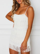 Sling Tassel Off-Shoulder Nightclub Mini Dress - Mini Dresses - INS | Online Fashion Free Shipping Clothing, Dresses, Tops, Shoes - 21/04/2021 - Catagory_Mini Dresses - Color_Rose Red