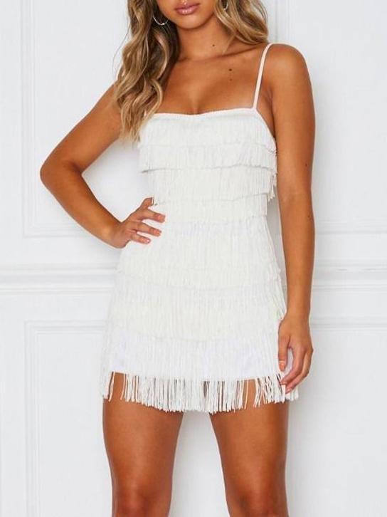 Sling Tassel Off-Shoulder Nightclub Mini Dress - Mini Dresses - INS | Online Fashion Free Shipping Clothing, Dresses, Tops, Shoes - 21/04/2021 - Catagory_Mini Dresses - Color_Rose Red