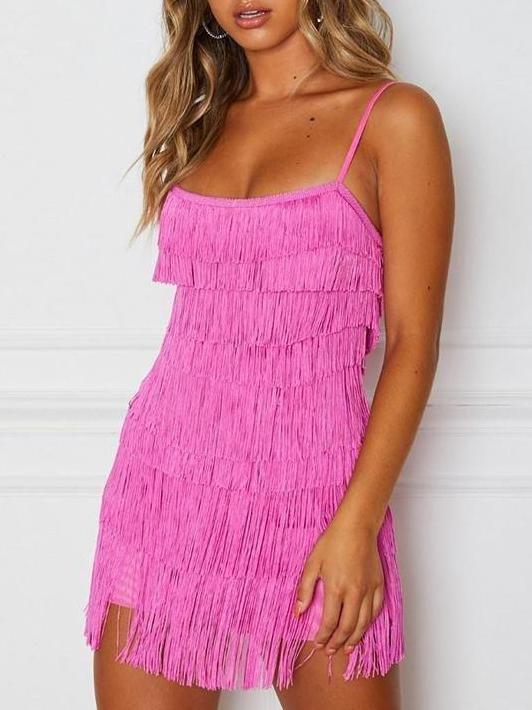 Sling Tassel Off-Shoulder Nightclub Mini Dress - Mini Dresses - INS | Online Fashion Free Shipping Clothing, Dresses, Tops, Shoes - 21/04/2021 - Catagory_Mini Dresses - Color_Rose Red