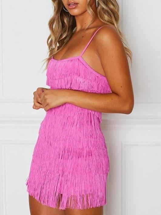 Sling Tassel Off-Shoulder Nightclub Mini Dress - Mini Dresses - INS | Online Fashion Free Shipping Clothing, Dresses, Tops, Shoes - 21/04/2021 - Catagory_Mini Dresses - Color_Rose Red