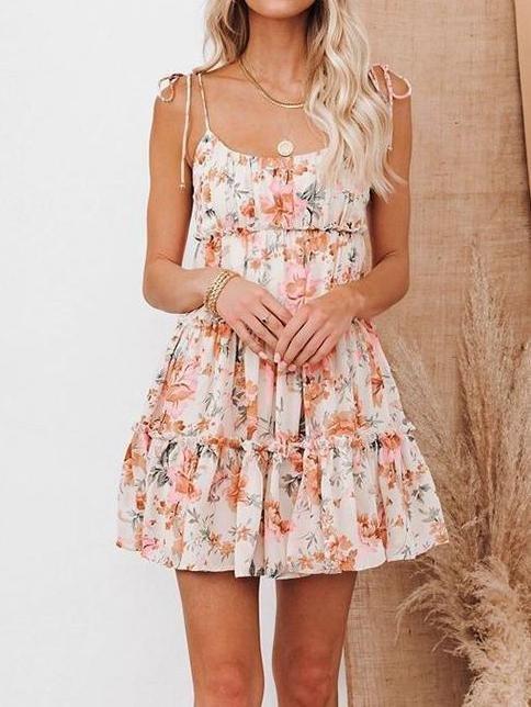 Sling Temperament LayerLayer Floral Printed Chiffon Dress - Mini Dresses - INS | Online Fashion Free Shipping Clothing, Dresses, Tops, Shoes - 21/04/2021 - 2104V3 - Category_Mini Dresses