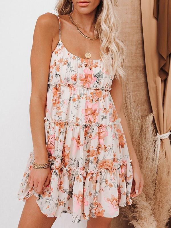 Sling Temperament LayerLayer Floral Printed Chiffon Dress - Mini Dresses - INS | Online Fashion Free Shipping Clothing, Dresses, Tops, Shoes - 21/04/2021 - 2104V3 - Category_Mini Dresses