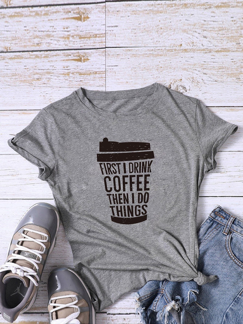 Slogan And Coffee Cup Graphic Tee - INS | Online Fashion Free Shipping Clothing, Dresses, Tops, Shoes