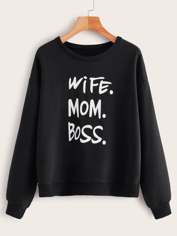 Slogan Graphic Drop Shoulder Sweatshirt - INS | Online Fashion Free Shipping Clothing, Dresses, Tops, Shoes