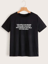 Slogan Graphic Short Sleeve Tee - INS | Online Fashion Free Shipping Clothing, Dresses, Tops, Shoes