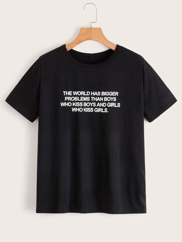 Slogan Graphic Short Sleeve Tee - INS | Online Fashion Free Shipping Clothing, Dresses, Tops, Shoes