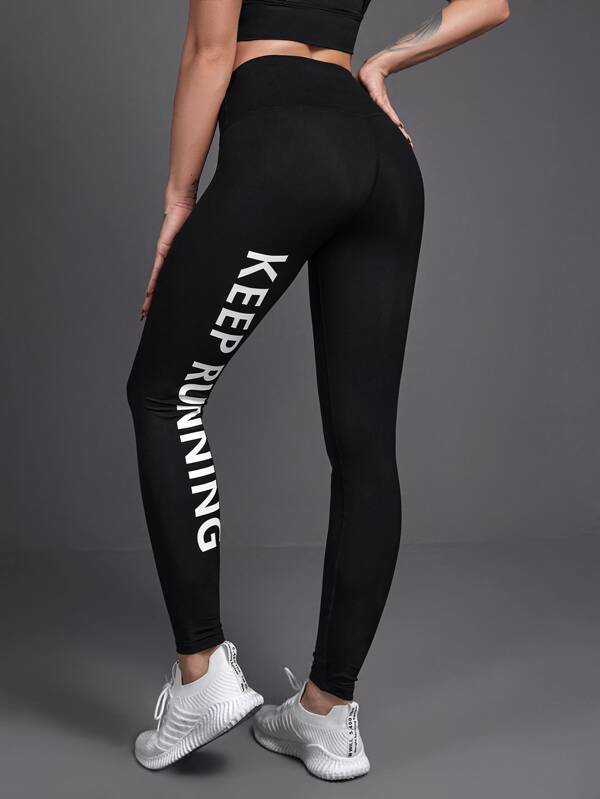 Slogan Graphic Wide Waistband Sports Leggings - INS | Online Fashion Free Shipping Clothing, Dresses, Tops, Shoes