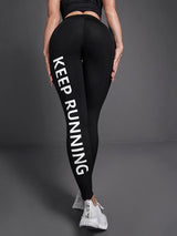 Slogan Graphic Wide Waistband Sports Leggings - INS | Online Fashion Free Shipping Clothing, Dresses, Tops, Shoes