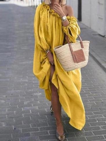 Sloping Shoulder Off Shoulder Loose Dress - Maxi Dresses - INS | Online Fashion Free Shipping Clothing, Dresses, Tops, Shoes - 22/07/2021 - 30-40 - Category_Maxi Dresses