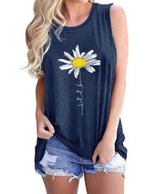 Small Daisy Letter Print Round Neck Sleeveless T-shirt - T-Shirts - INS | Online Fashion Free Shipping Clothing, Dresses, Tops, Shoes - 14/05/2021 - 140521 - Category_T-Shirts