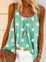 Small Daisy Print Sleeveless Tank Tops - Tanks Tops - INS | Online Fashion Free Shipping Clothing, Dresses, Tops, Shoes - 10-20 - 30/07/2021 - Category_Tank Tops