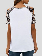 Small Daisy Print Stitching Leopard Print Hollow Short Sleeve T-Shirt - T-Shirts - INS | Online Fashion Free Shipping Clothing, Dresses, Tops, Shoes - 03/07/2021 - 10-20 - Category_T-Shirts