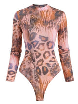 Snakeskin Leopard Mock Neck Bodysuit - INS | Online Fashion Free Shipping Clothing, Dresses, Tops, Shoes