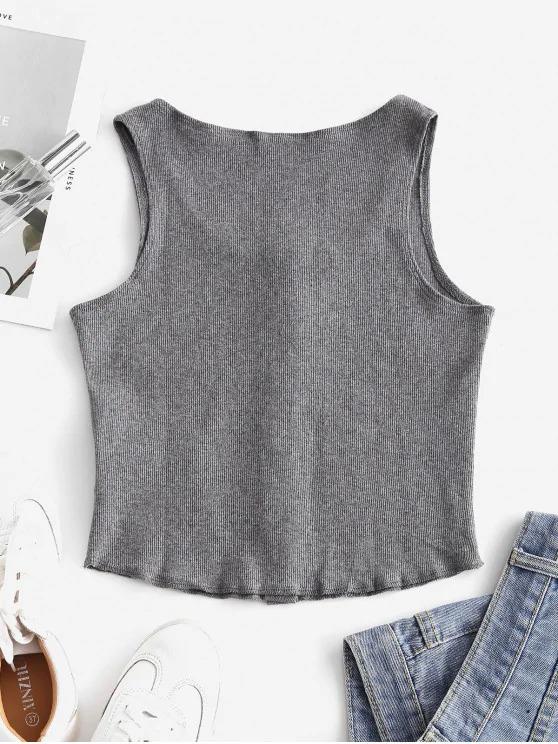 Snap Button Solid Ribbed Tank Top - INS | Online Fashion Free Shipping Clothing, Dresses, Tops, Shoes