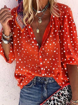 Snowflake Print Long Sleeve V Neck Button Blouse - Blouses - INS | Online Fashion Free Shipping Clothing, Dresses, Tops, Shoes - 22/04/2021 - BLO210422230 - Catagory_Blouses