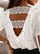 Soft Solid Color V-neck Short Sleeve Top - T-Shirts - INS | Online Fashion Free Shipping Clothing, Dresses, Tops, Shoes - 31/05/2021 - Color_White - LXQ